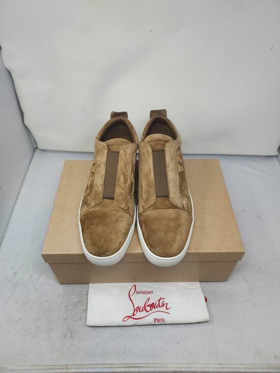 Christian Louboutin MENS Brown St Louis Suede Slip-On Sneaker
